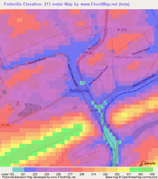 Pottsville,US Elevation Map