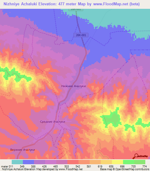 Nizhniye Achaluki,Russia Elevation Map