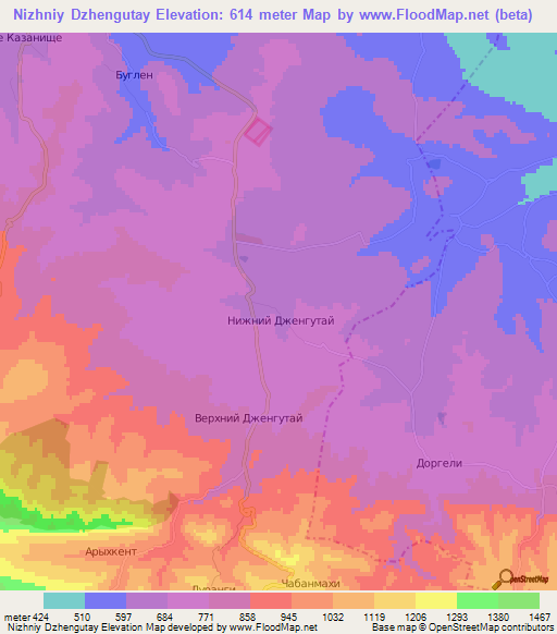 Nizhniy Dzhengutay,Russia Elevation Map