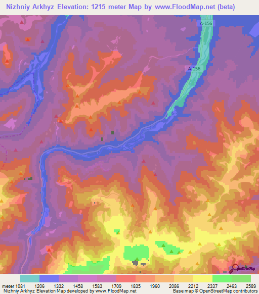 Nizhniy Arkhyz,Russia Elevation Map