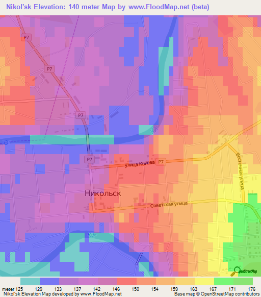 Nikol'sk,Russia Elevation Map