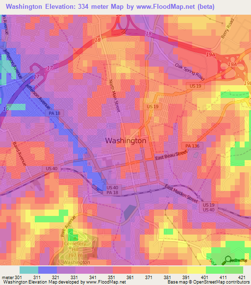 Washington,US Elevation Map