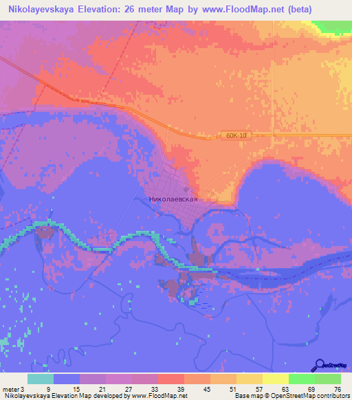 Nikolayevskaya,Russia Elevation Map