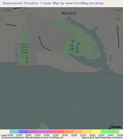 Buttonwoods,US Elevation Map