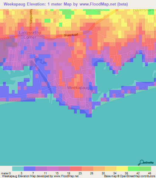 Elevation of Weekapaug,US Elevation Map, Topography, Contour