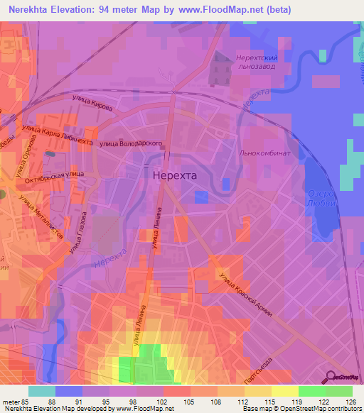 Nerekhta,Russia Elevation Map