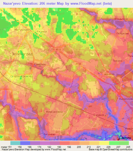 Nazar'yevo,Russia Elevation Map