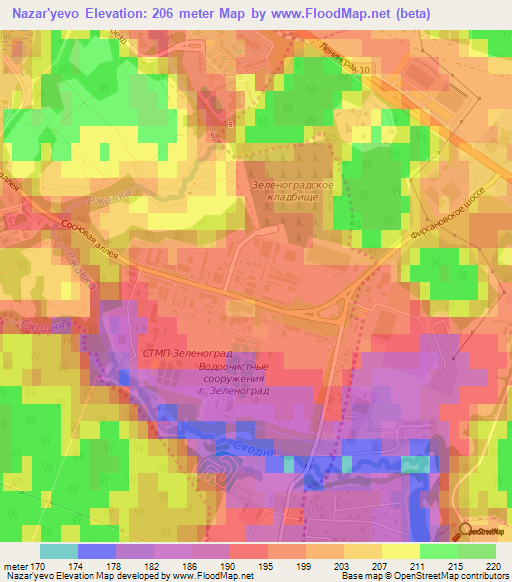 Nazar'yevo,Russia Elevation Map