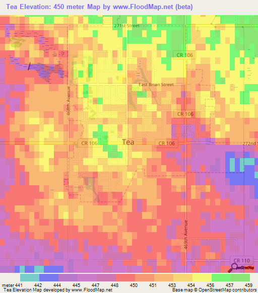 Tea,US Elevation Map