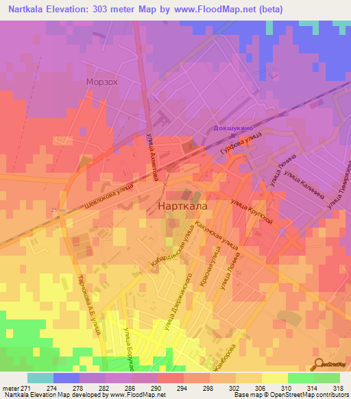 Nartkala,Russia Elevation Map