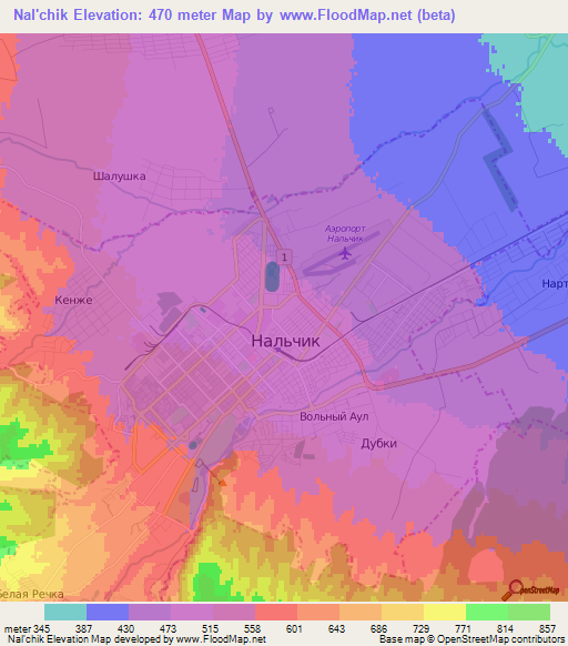 Nal'chik,Russia Elevation Map