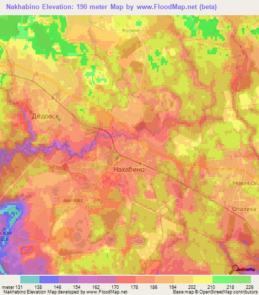 Nakhabino,Russia Elevation Map