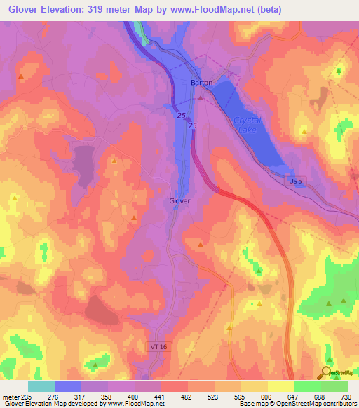 Glover,US Elevation Map