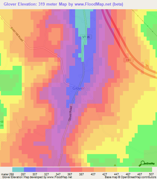 Glover,US Elevation Map