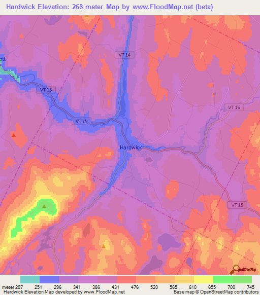 Hardwick,US Elevation Map