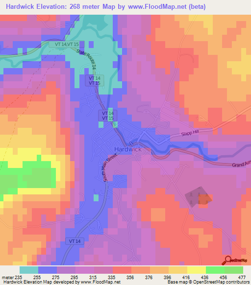 Hardwick,US Elevation Map