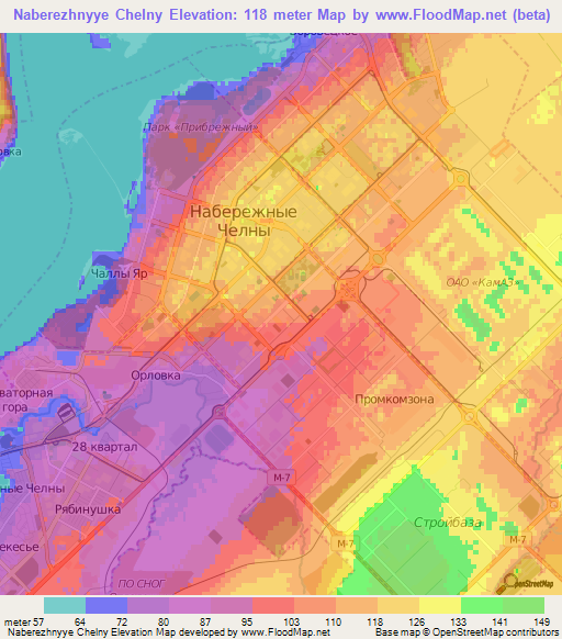 Naberezhnyye Chelny,Russia Elevation Map