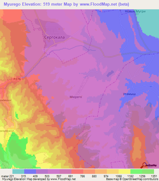 Myurego,Russia Elevation Map