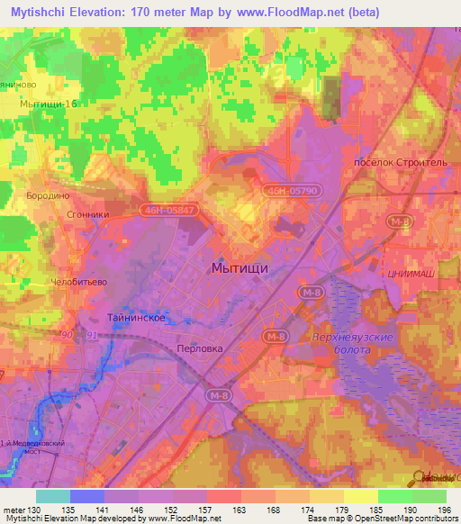 Mytishchi,Russia Elevation Map