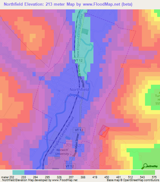 Northfield,US Elevation Map