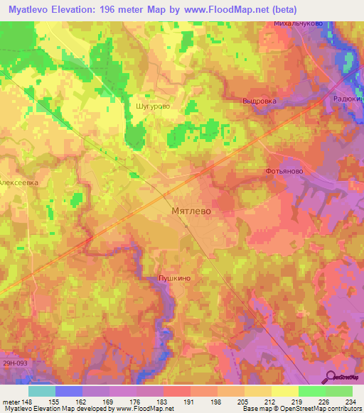 Myatlevo,Russia Elevation Map