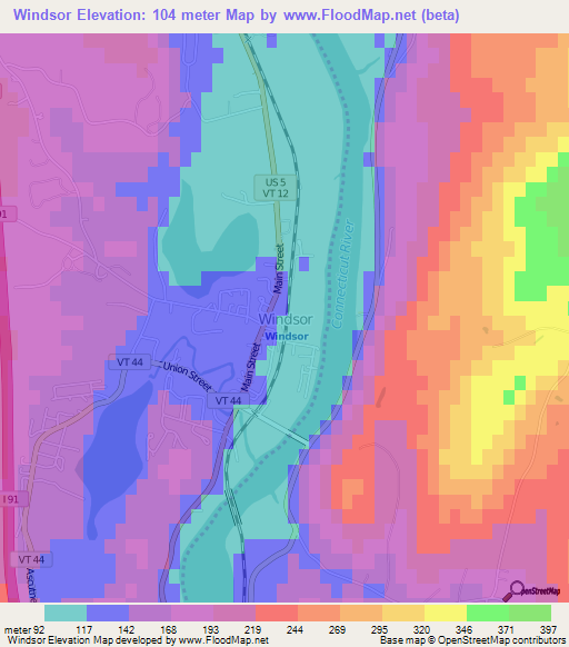 Windsor,US Elevation Map