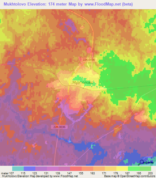 Mukhtolovo,Russia Elevation Map