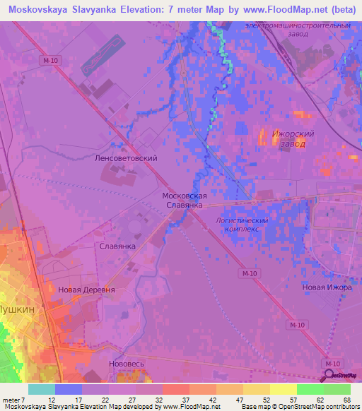 Moskovskaya Slavyanka,Russia Elevation Map