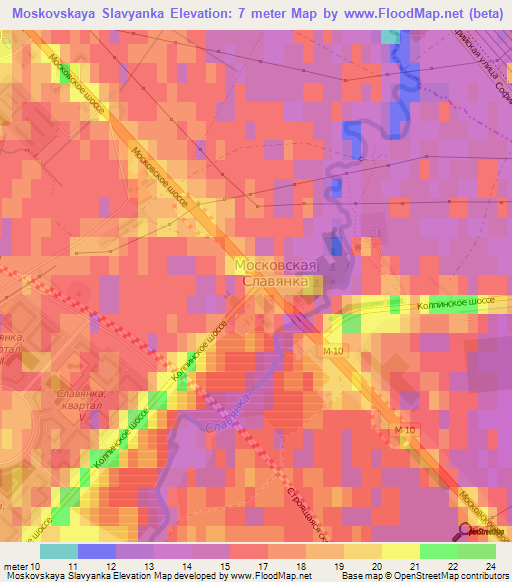 Moskovskaya Slavyanka,Russia Elevation Map
