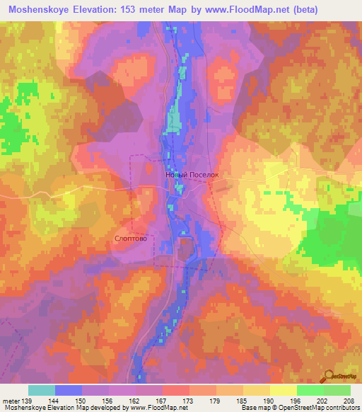 Moshenskoye,Russia Elevation Map