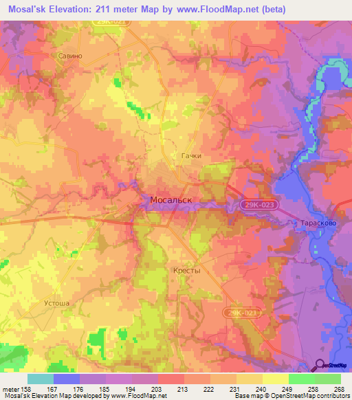 Mosal'sk,Russia Elevation Map