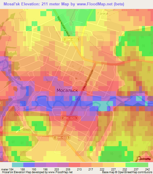 Mosal'sk,Russia Elevation Map