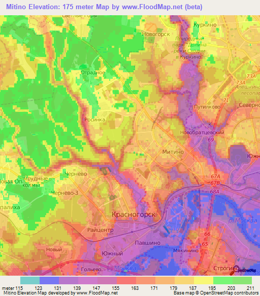 Mitino,Russia Elevation Map