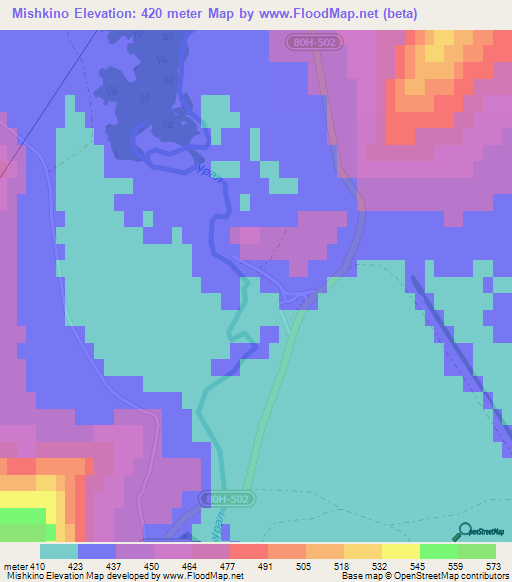 Mishkino,Russia Elevation Map