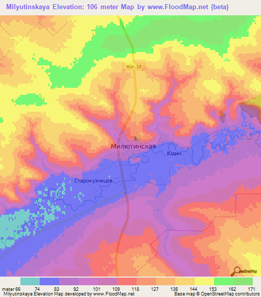 Milyutinskaya,Russia Elevation Map