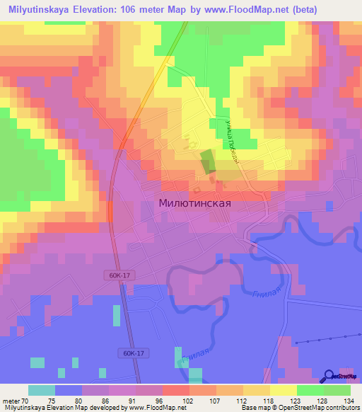 Milyutinskaya,Russia Elevation Map