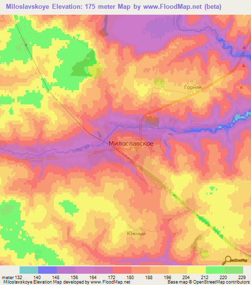 Miloslavskoye,Russia Elevation Map