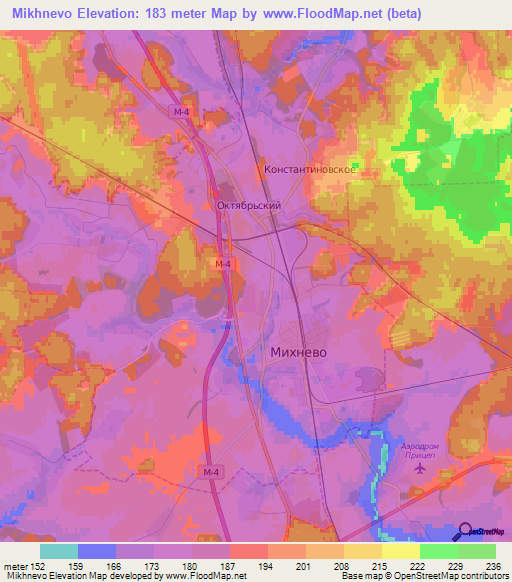 Mikhnevo,Russia Elevation Map