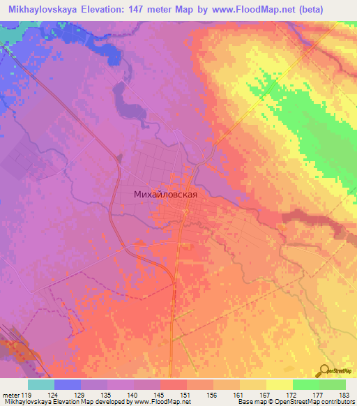 Mikhaylovskaya,Russia Elevation Map