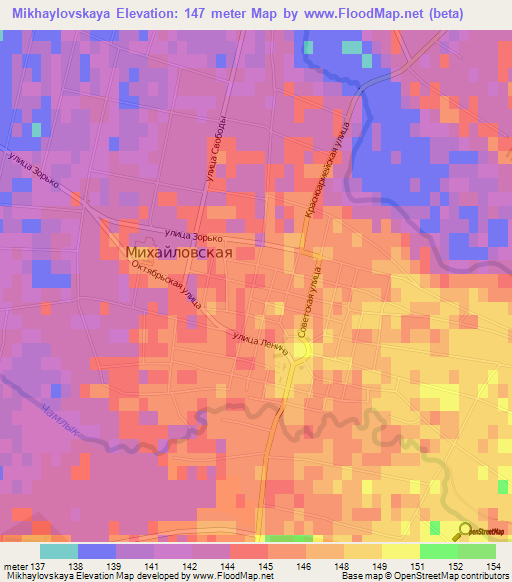 Mikhaylovskaya,Russia Elevation Map