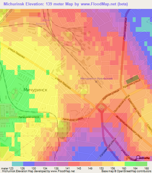 Michurinsk,Russia Elevation Map