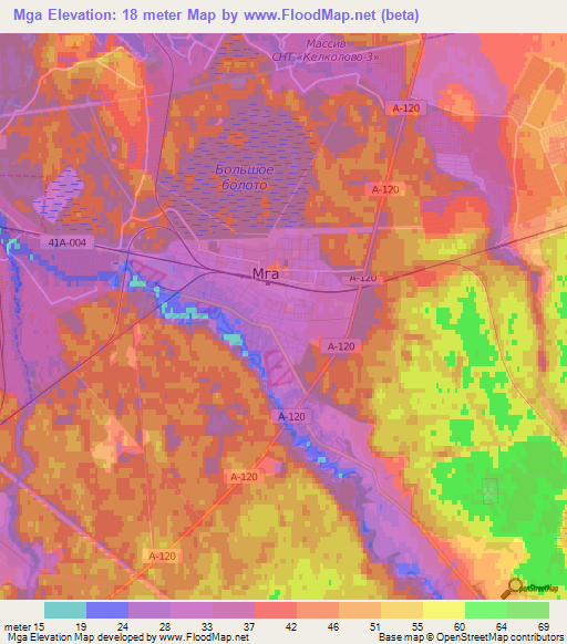 Mga,Russia Elevation Map