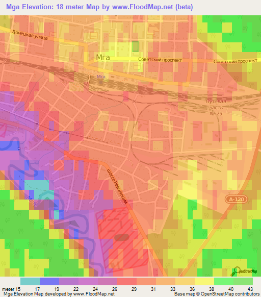 Mga,Russia Elevation Map