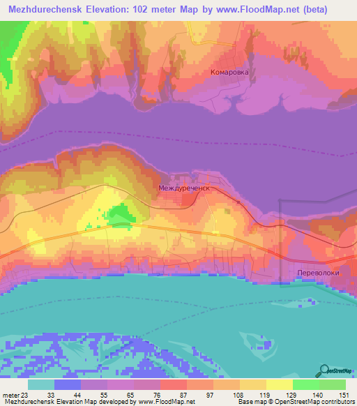 Mezhdurechensk,Russia Elevation Map