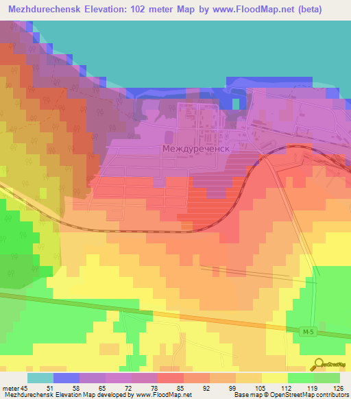 Mezhdurechensk,Russia Elevation Map