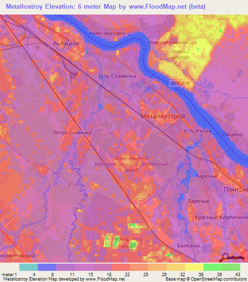 Metallostroy,Russia Elevation Map