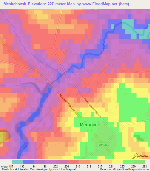 Meshchovsk,Russia Elevation Map