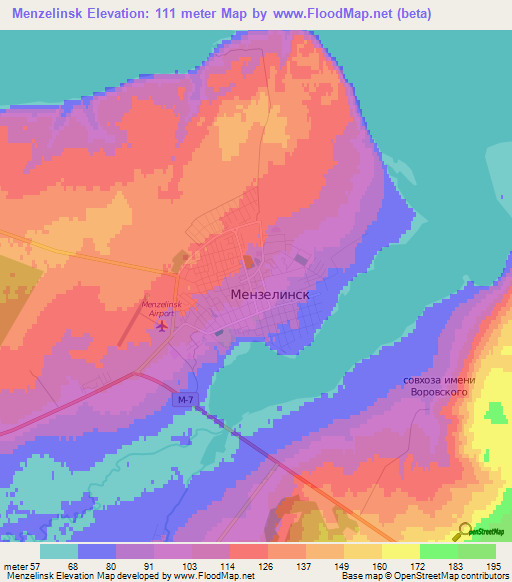 Menzelinsk,Russia Elevation Map