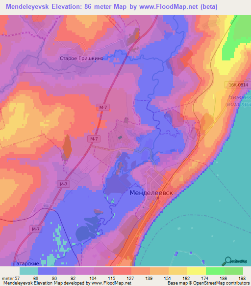 Mendeleyevsk,Russia Elevation Map