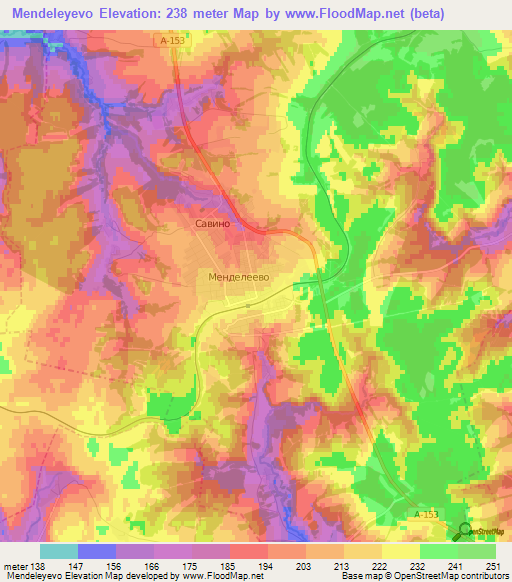 Mendeleyevo,Russia Elevation Map